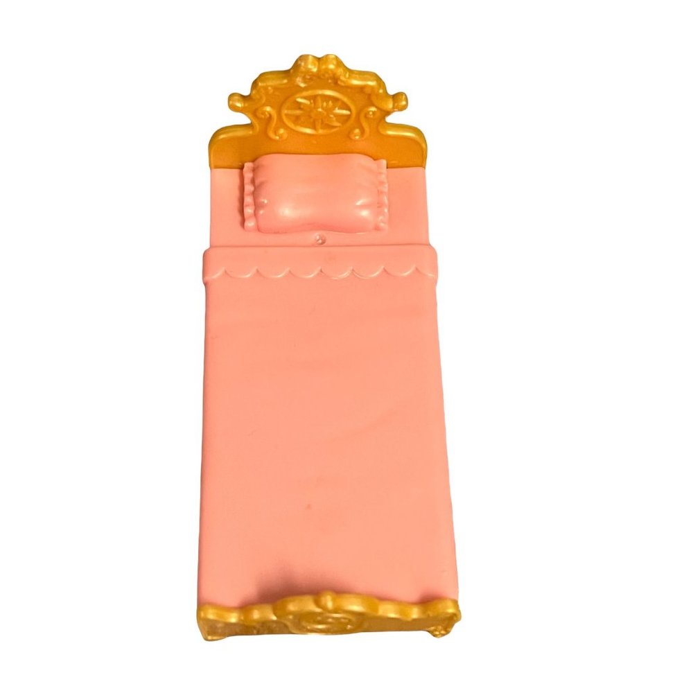 Mattel Plastic Pink and Gold Bed Doll Dollhouse 4" long